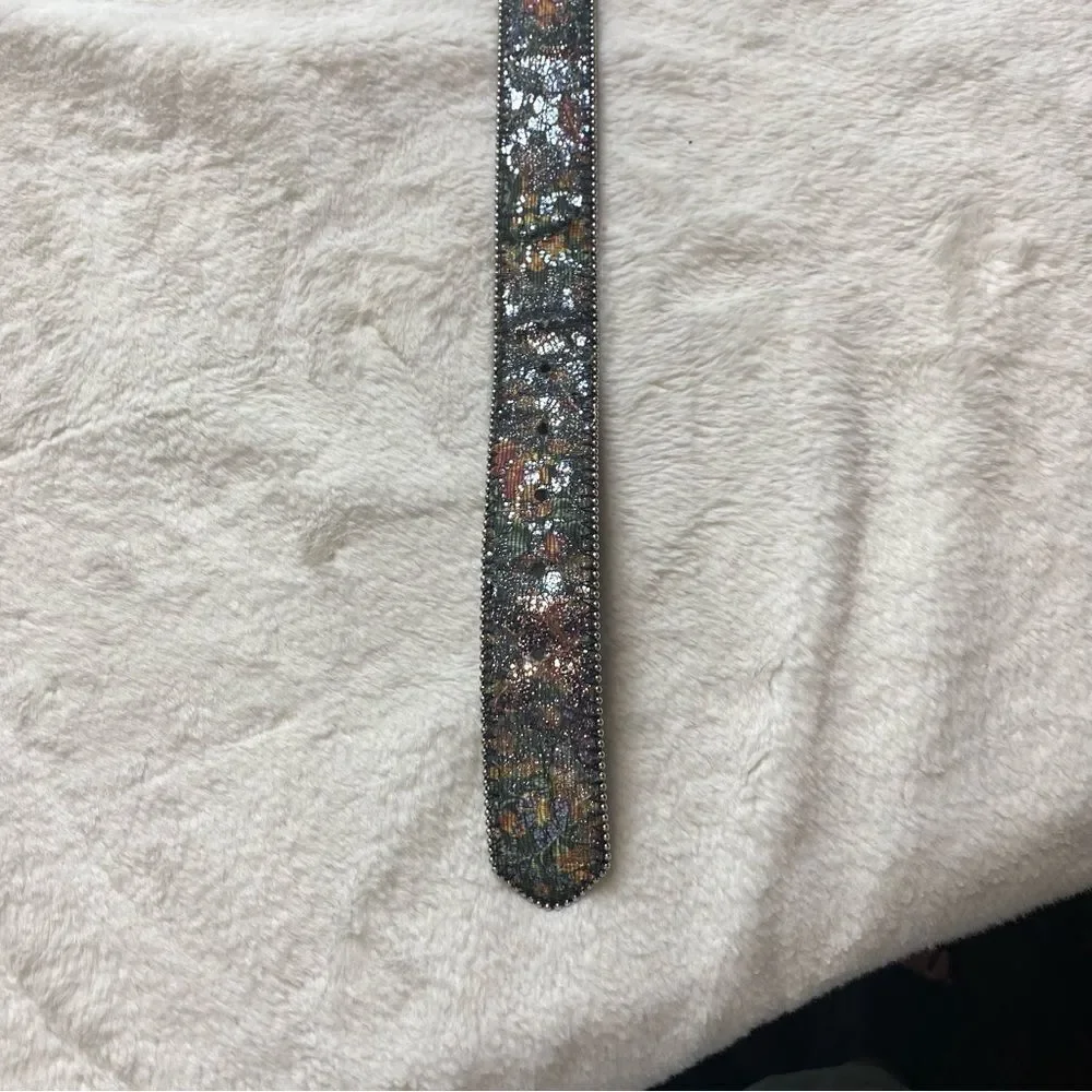 Floral Tapestry Glitzy Bonded Leather Belt Size Large